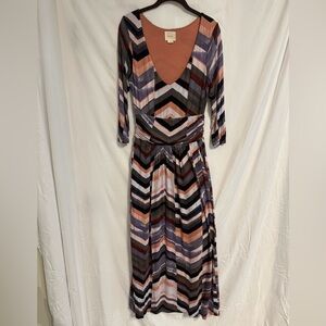Maeve Multicolor Chevron Long Sleeve Maxi Dress